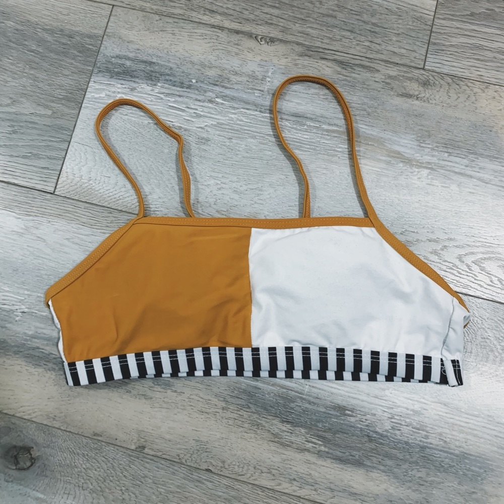 two toned and striped bikini swimsuit top